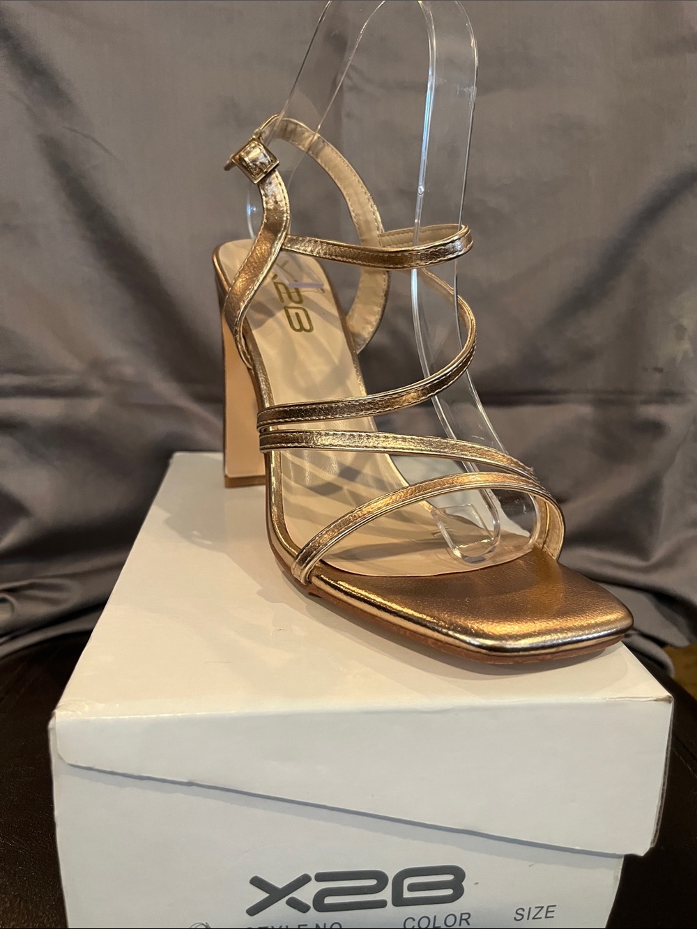 X2 Metallic Gold Multi-Strap Block Heel Sandals